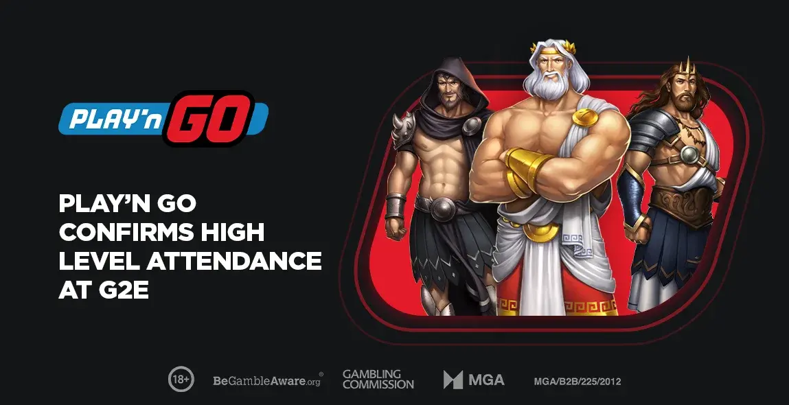 Play'n GO logo with copy and Rise of Olympus character