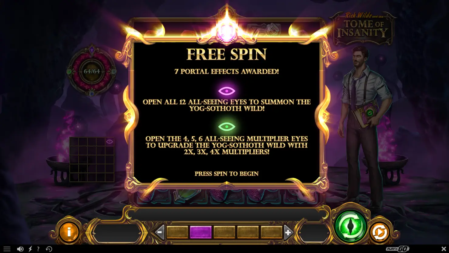 Rich Wilde and the Tome of Insanity Free Spin screenshot