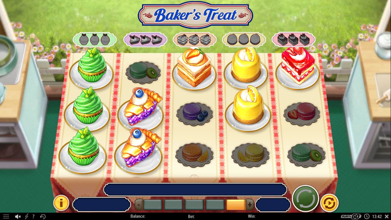 Baker's Treat online slot reels with cake symbols